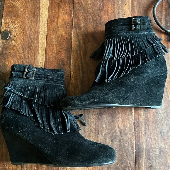 Aerosoles Black Suede Womens Ankle Wedges With Tassel Size 8 - Picture 10 of 12